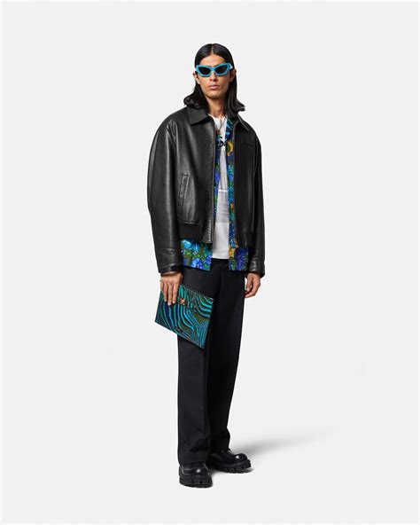 versace painted leather jacker|net a porter Versace jacket.